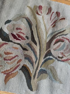 Pair of French Provincial Floral Needlepoint Aubusson Style Tapestry Fragments