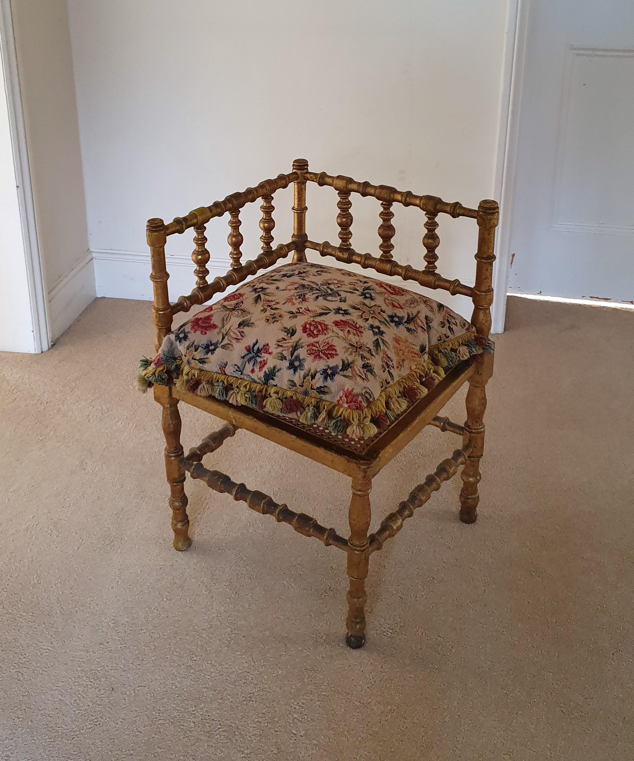 Pair of French Provincial Gilded Hand Carved Bobbin Chairs with Woven Cane Seats For Sale 2