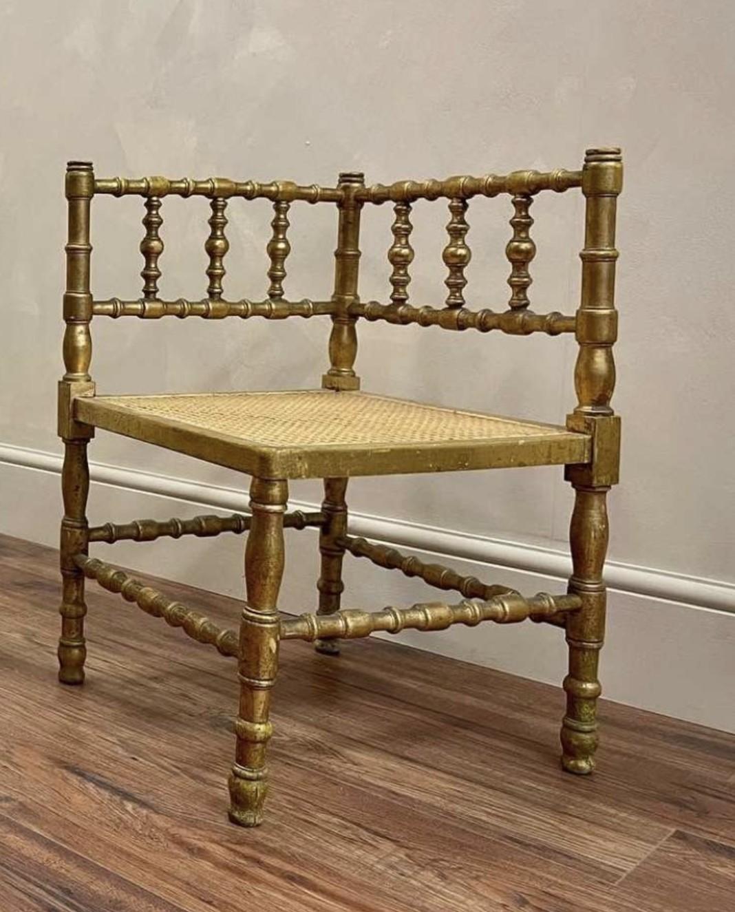 Pair of French Provincial Gilded Hand Carved Bobbin Chairs with Woven Cane Seats For Sale 4