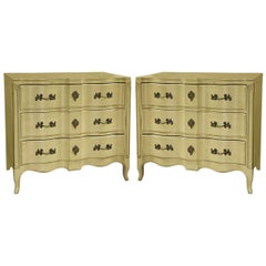 Pair of French Provincial Green Painted Chests of Drawers with Serpentine Top