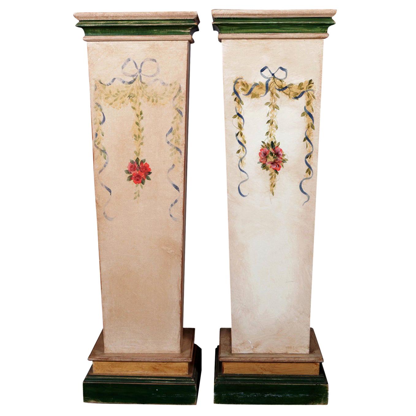 Pair of French Provincial Hand Painted Sculpture Display Pedestals, 20th Century