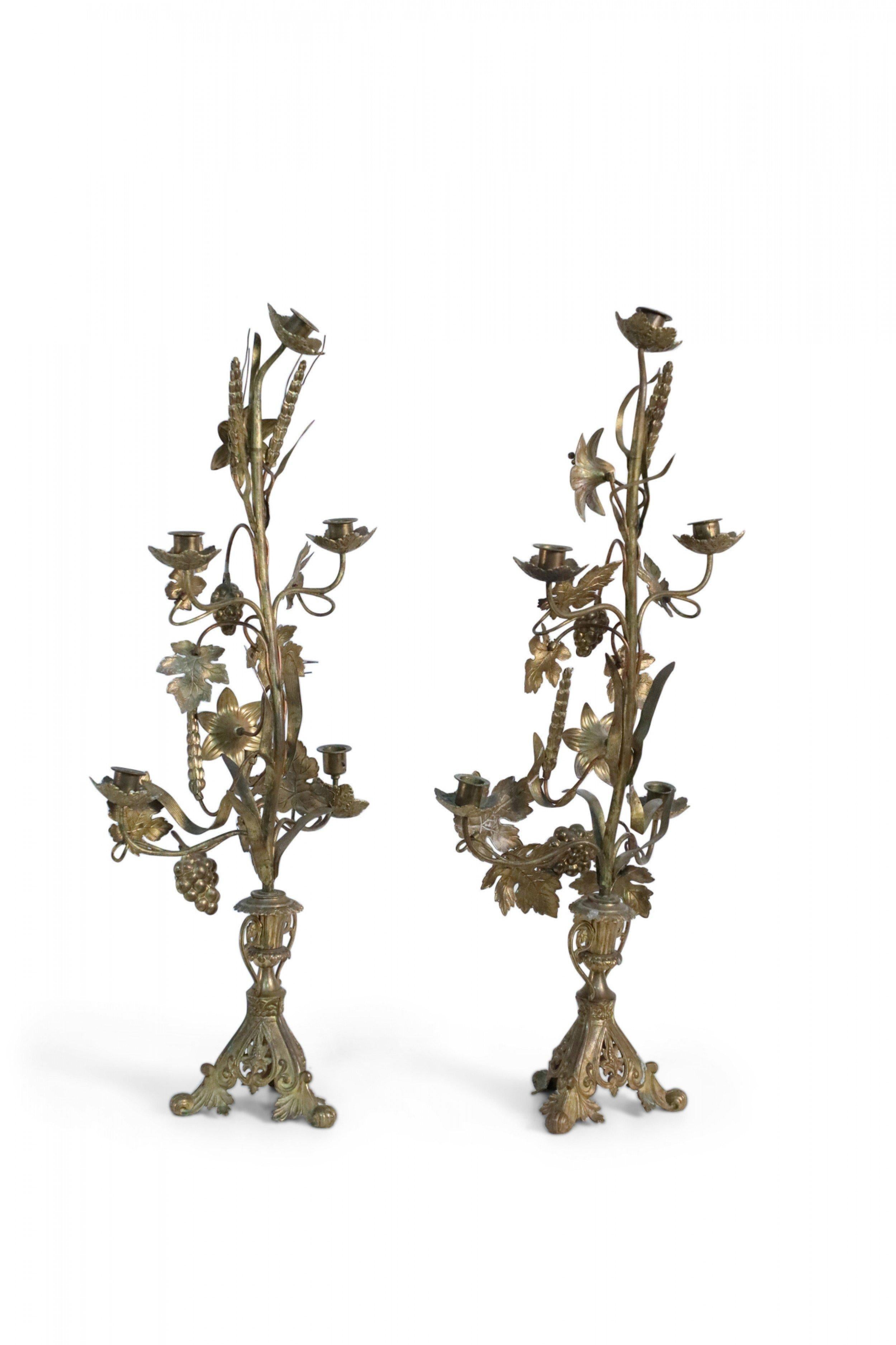 Pair of French Provincial Harvest Motif Bronze Candelabras For Sale 4