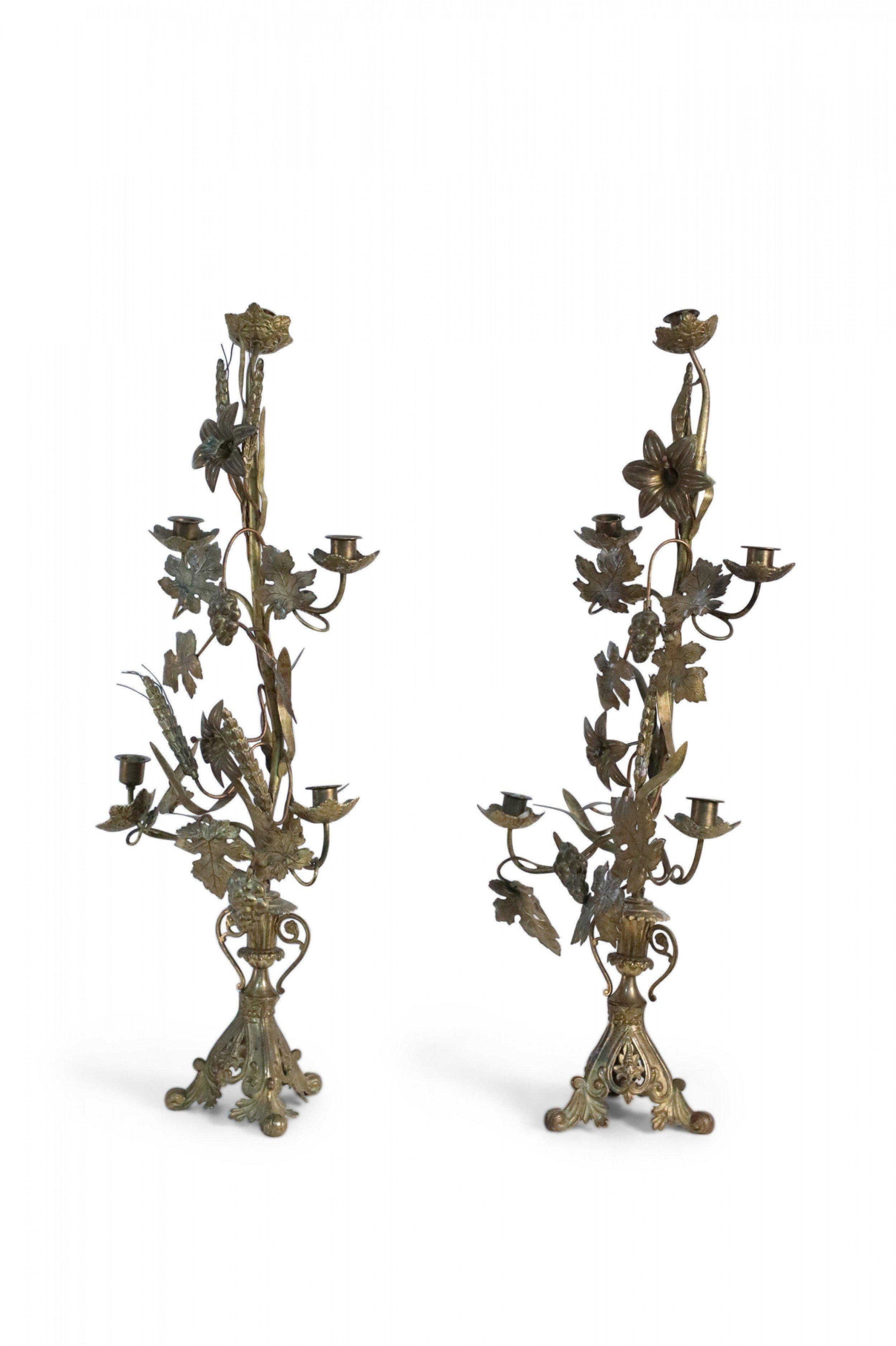 Pair of French Provincial Harvest Motif Bronze Candelabras For Sale 6