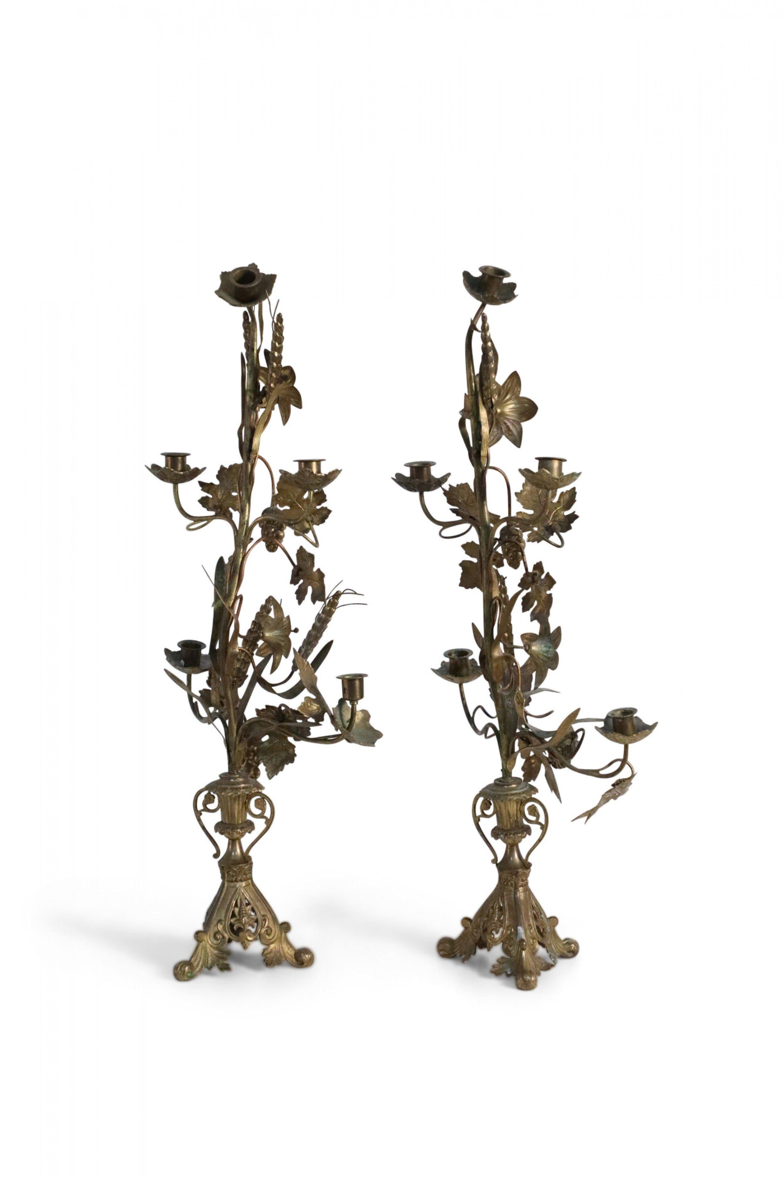 Pair of French Provincial Harvest Motif Bronze Candelabras In Good Condition For Sale In New York, NY