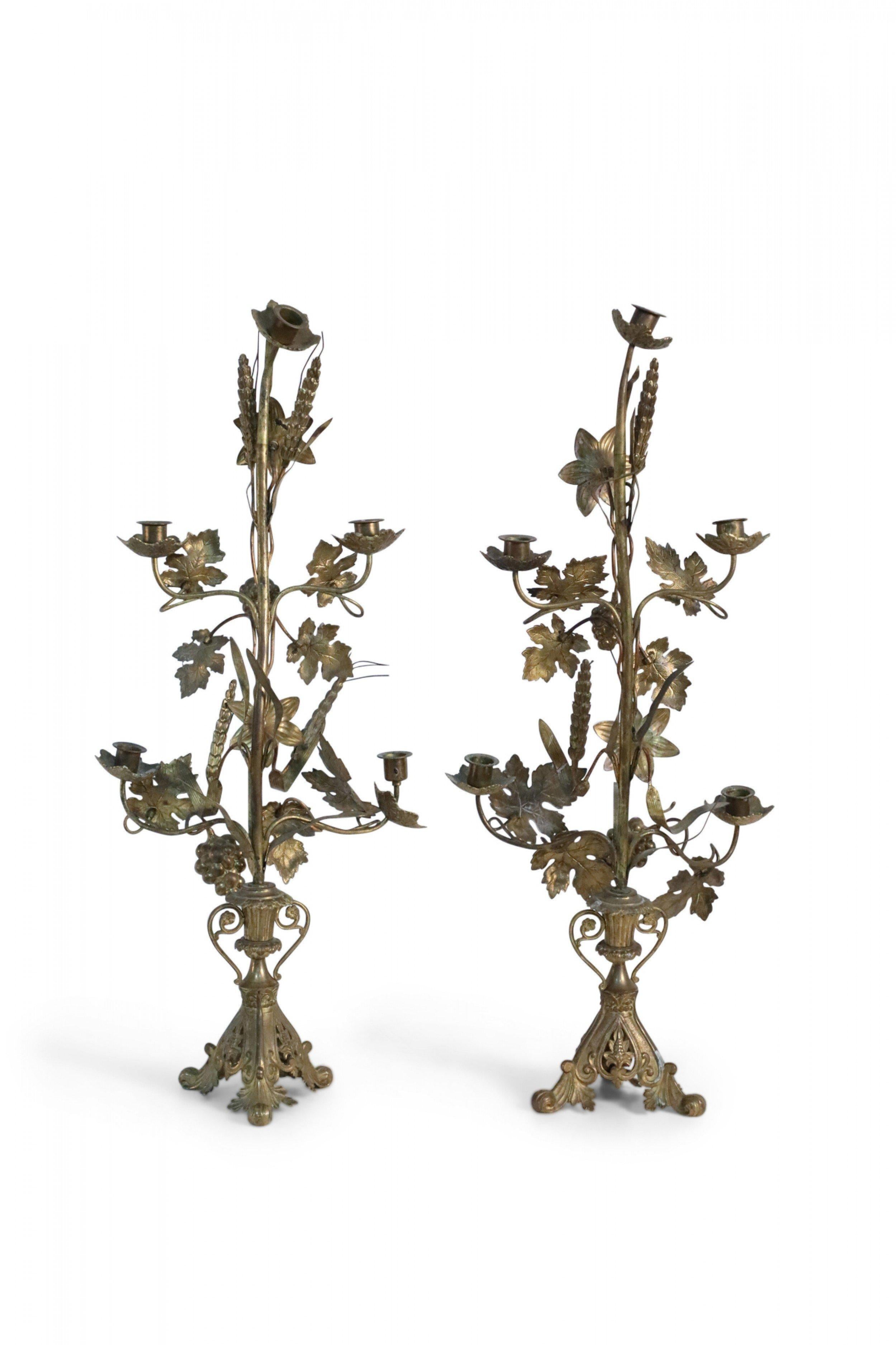 19th Century Pair of French Provincial Harvest Motif Bronze Candelabras For Sale