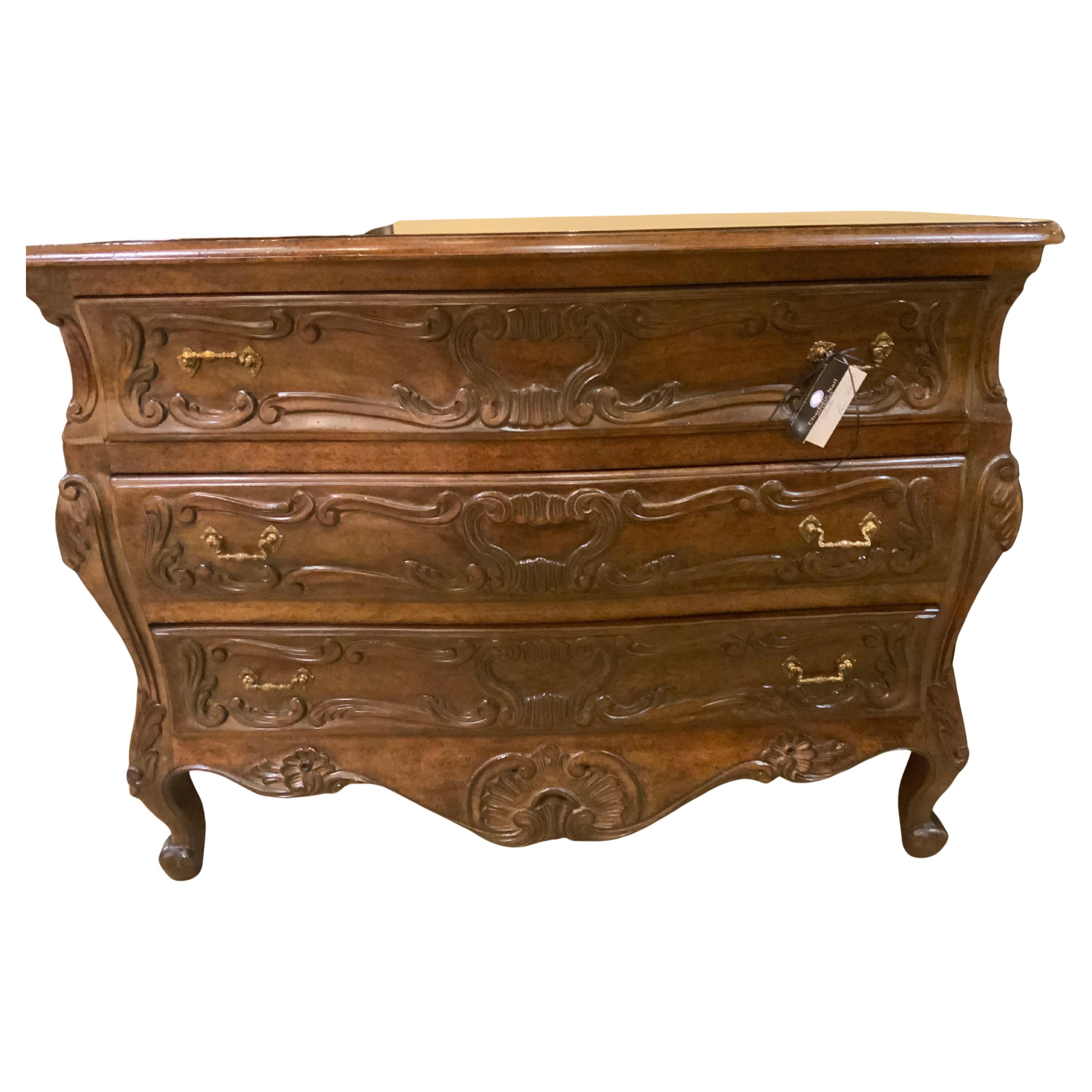 Pair of French provincial Louis XV-Style  Bombe’ walnut chest of drawers