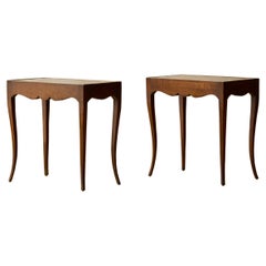 Pair of French Provincial Mahogany Side Tables with Marble Inset