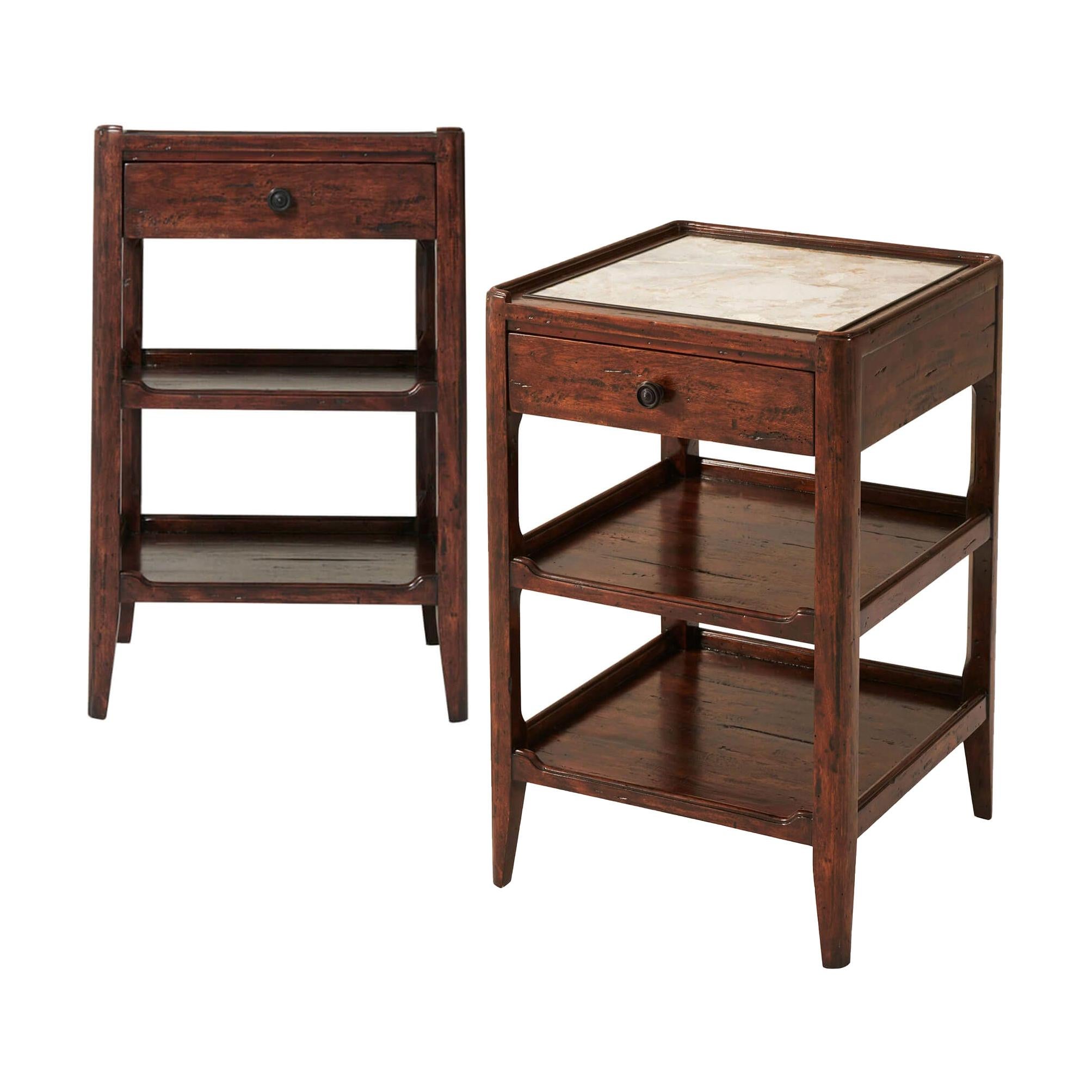 Pair of French Provincial Marble-Top Side Tables