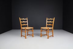 Pair of French Provincial Oak and Rush Chairs, France, 1960s