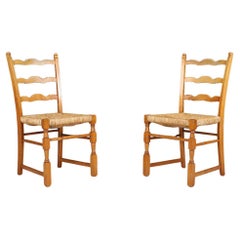 Paire de chaises provinciales en chêne et jonc, France, années 1960