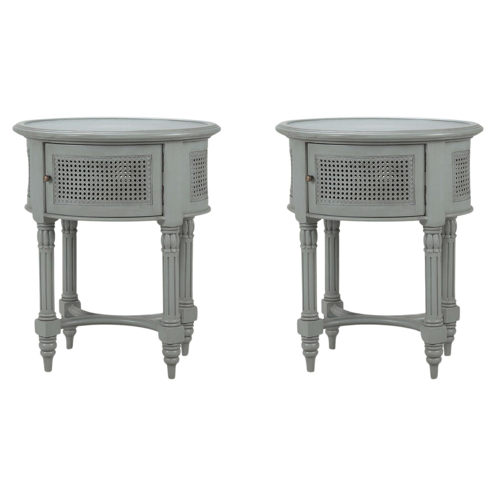 Pair of French Provincial Painted Oval End Tables