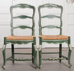 Pair of French Provincial Painted Rush Seat Chairs