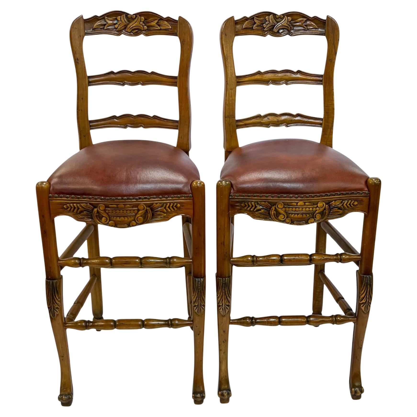 Pair of French Provincial Pine Bar Stools For Sale