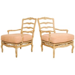 Pair of French Provincial Rush Seat Fauteuil Armchairs