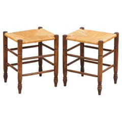 Pair of French Provincial Rush Seat Tabouret Stools circa 1960s France