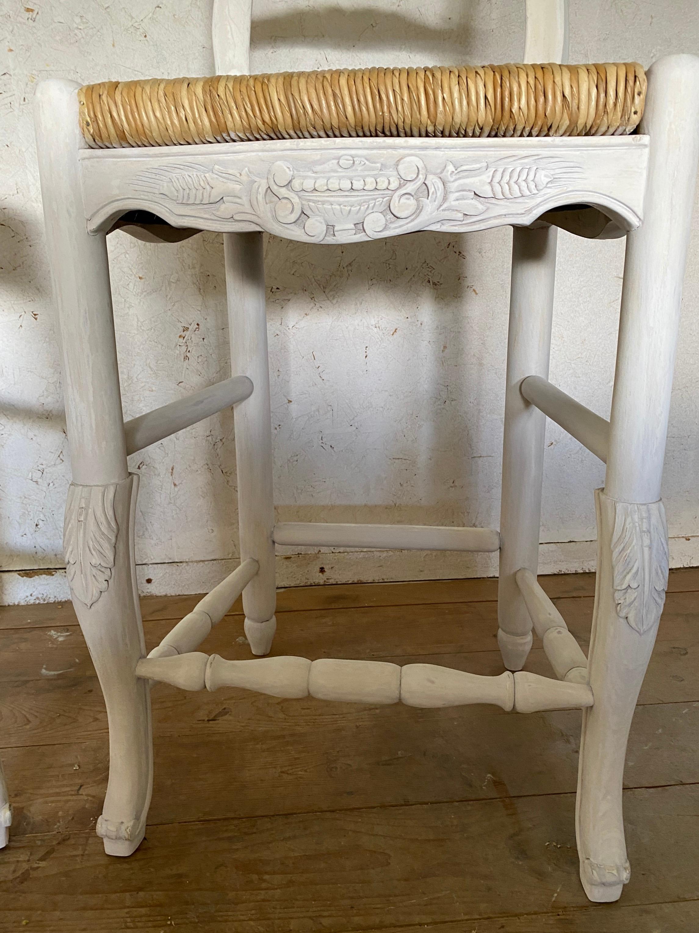 Painted Pair of French Provincial Style Barstools For Sale
