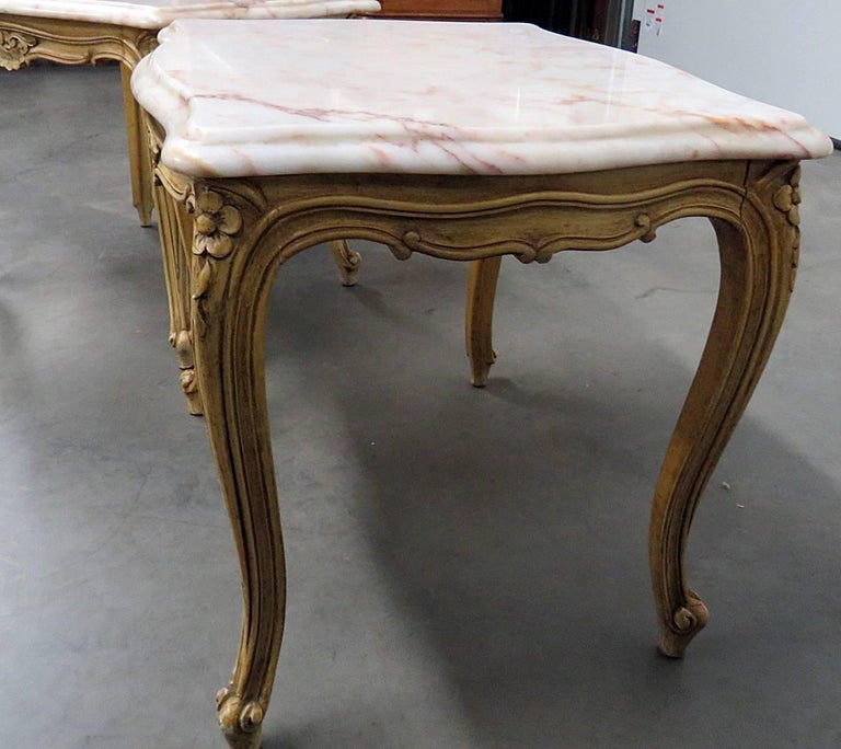 Pair of French Provincial Style MarbleTop End Tables For Sale at 1stDibs