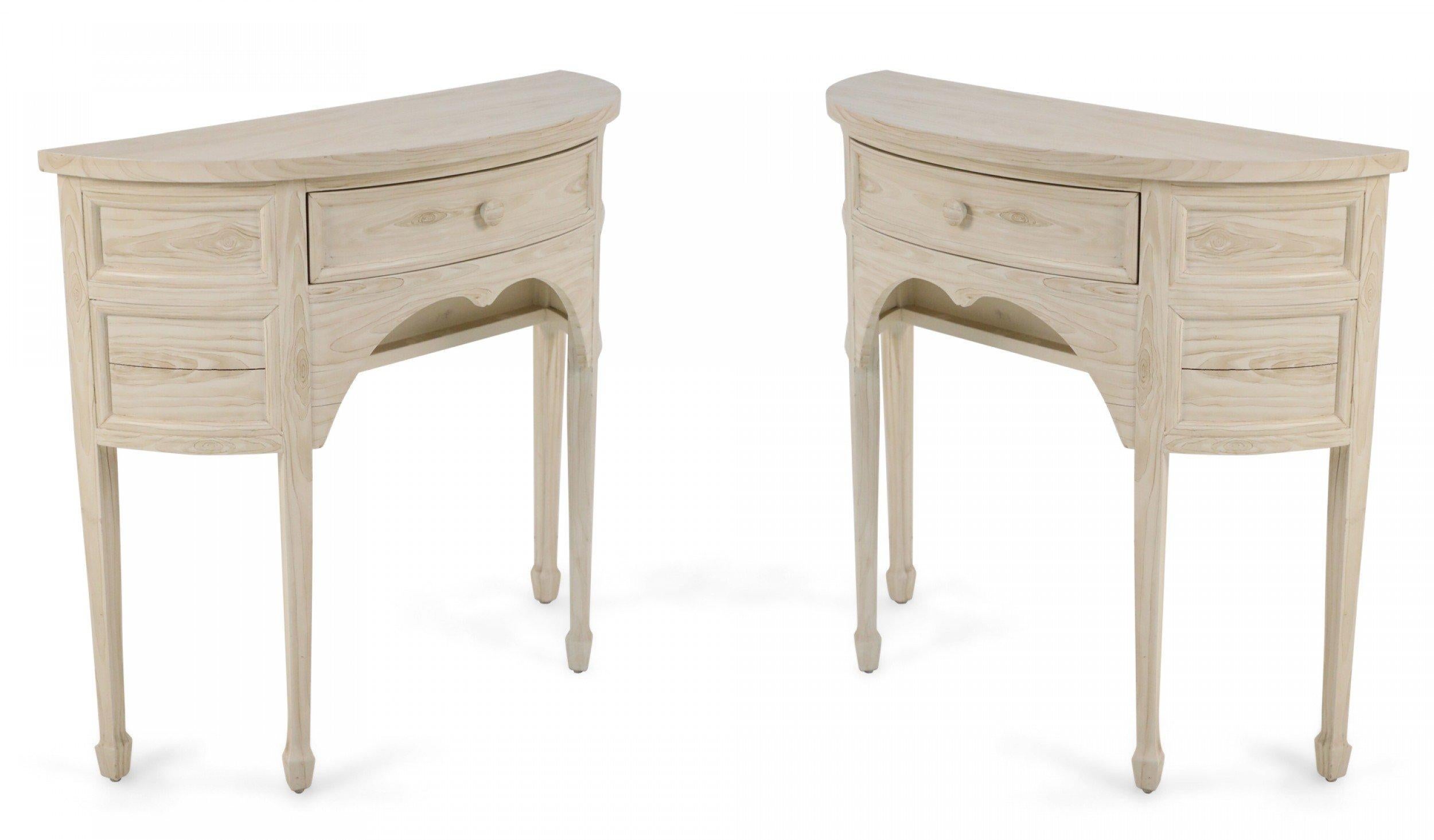 Pair of French Provincial Style Painted Demilune Console Tables For Sale 5