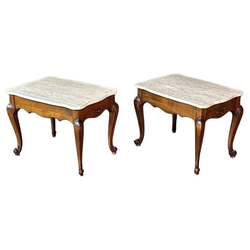 Pair of French Provincial Style Side Tables w/ Travertine Tops
