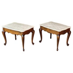 Pair of French Provincial Style Side Tables w/ Travertine Tops