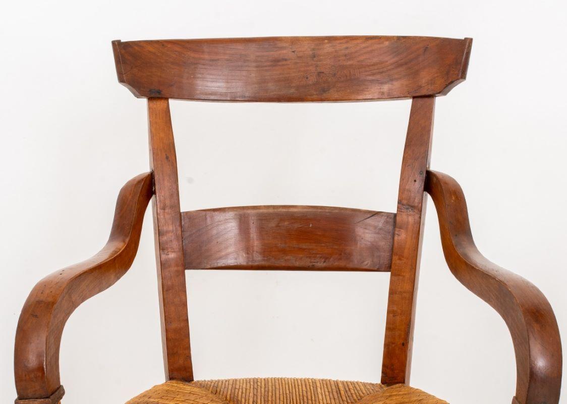 Wood Pair of French Provincial Style Walnut Rush Seat Armchairs