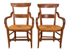 Pair of French Provincial Style Walnut Rush Seat Armchairs