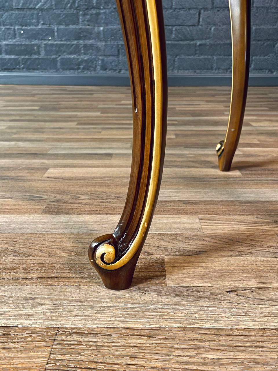 Pair of French Provincial Style Walnut Side Tables w/ Gilt Painted Carved Accent For Sale 5