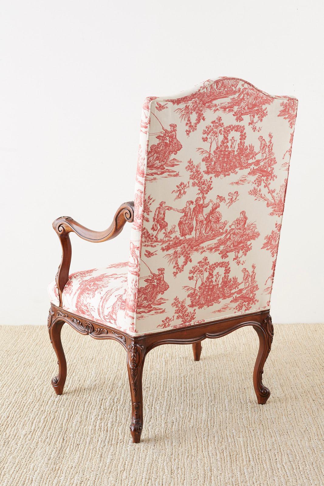 Pair of French Provincial Style Walnut Toile Fauteuil Armchairs 11