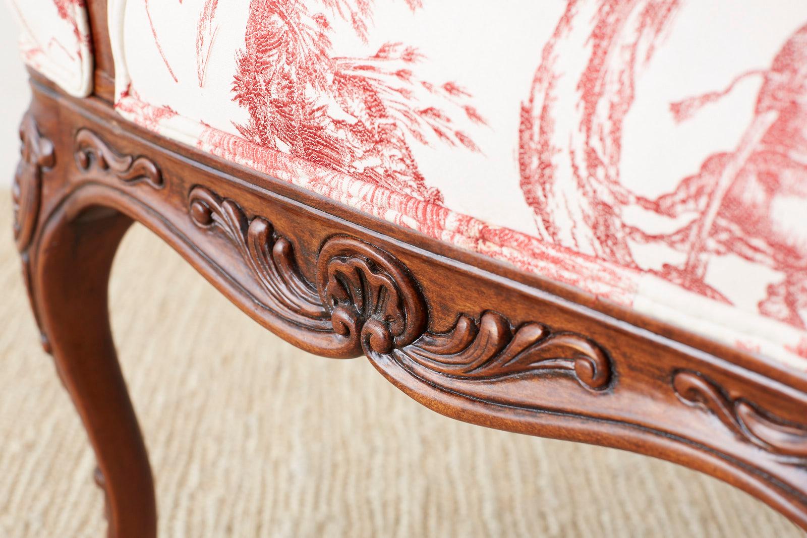 Pair of French Provincial Style Walnut Toile Fauteuil Armchairs 12