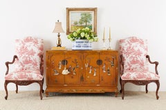 Pair of French Provincial Style Walnut Toile Fauteuil Armchairs