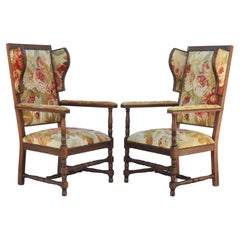 Pair of French Provincial Tapestry Wingback Armchairs