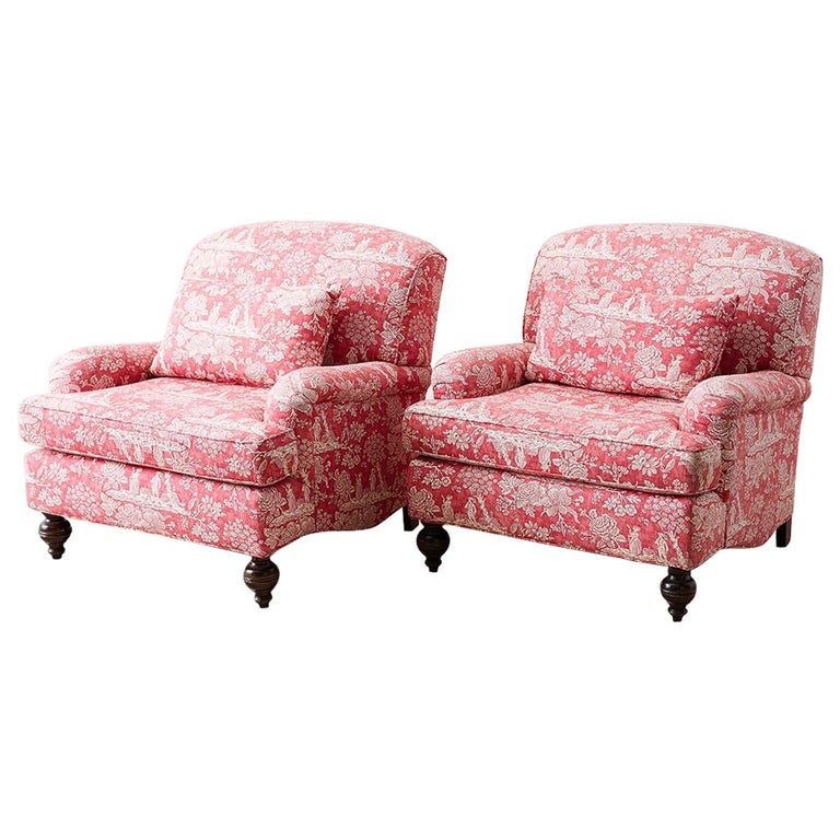Pair of French Provincial Toile Oversized Lounge Chairs at 1stDibs