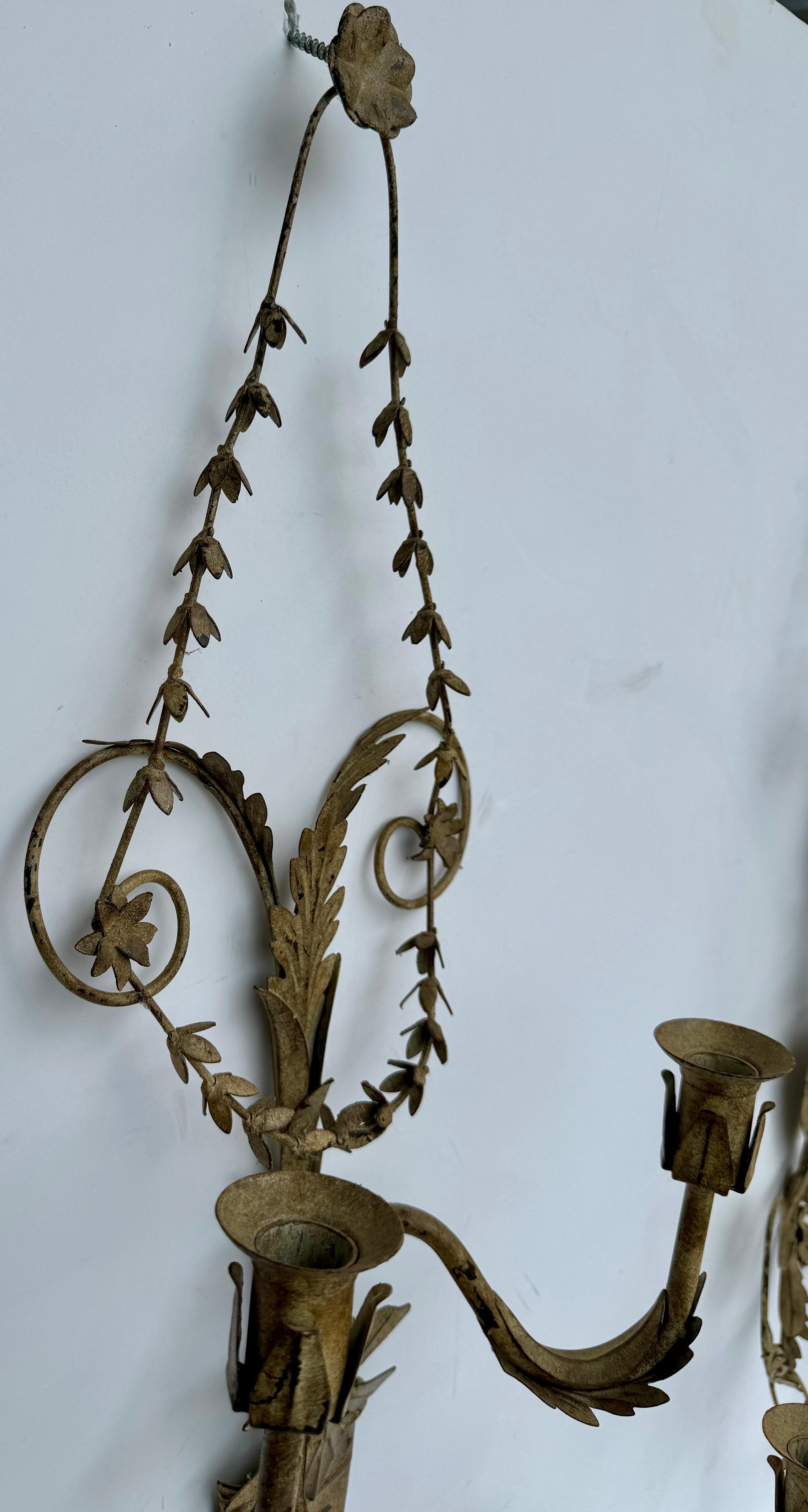 Metal Pair of French Provincial Wall Candle Sconces For Sale