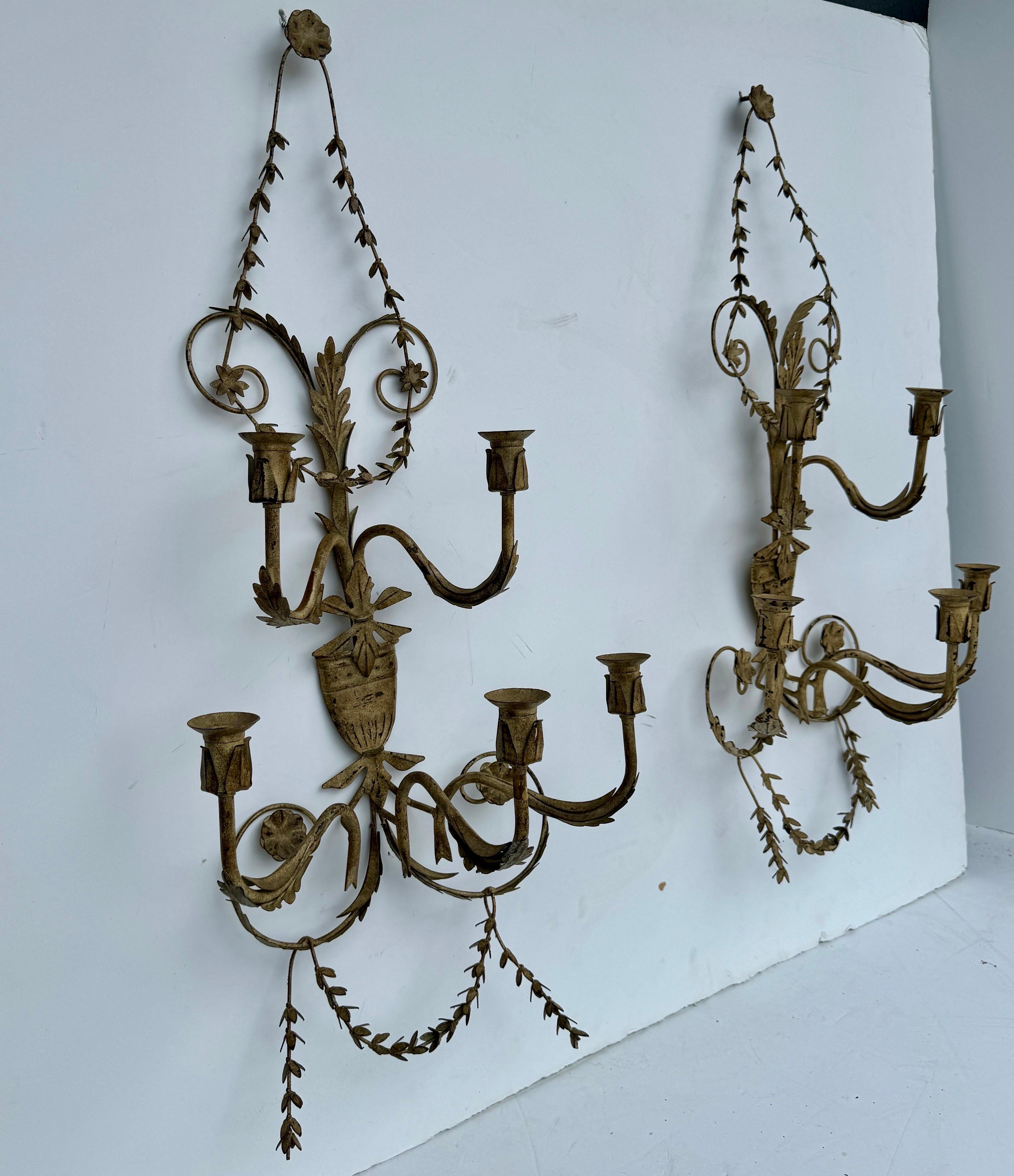 Pair of French Provincial Wall Candle Sconces For Sale 2