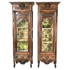 Pair of French Provincial Walnut "Vitrines" or Display Cases
