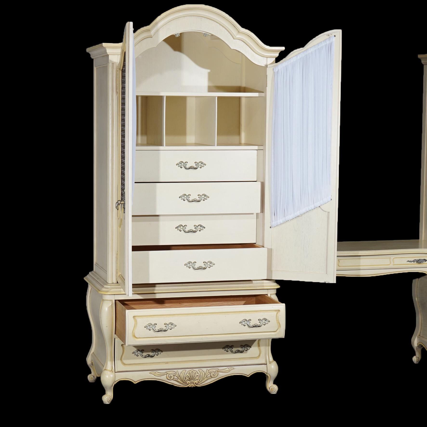 American Pair of French Provincial Wardrobes with Dressing Table by Hickory, 20thC For Sale