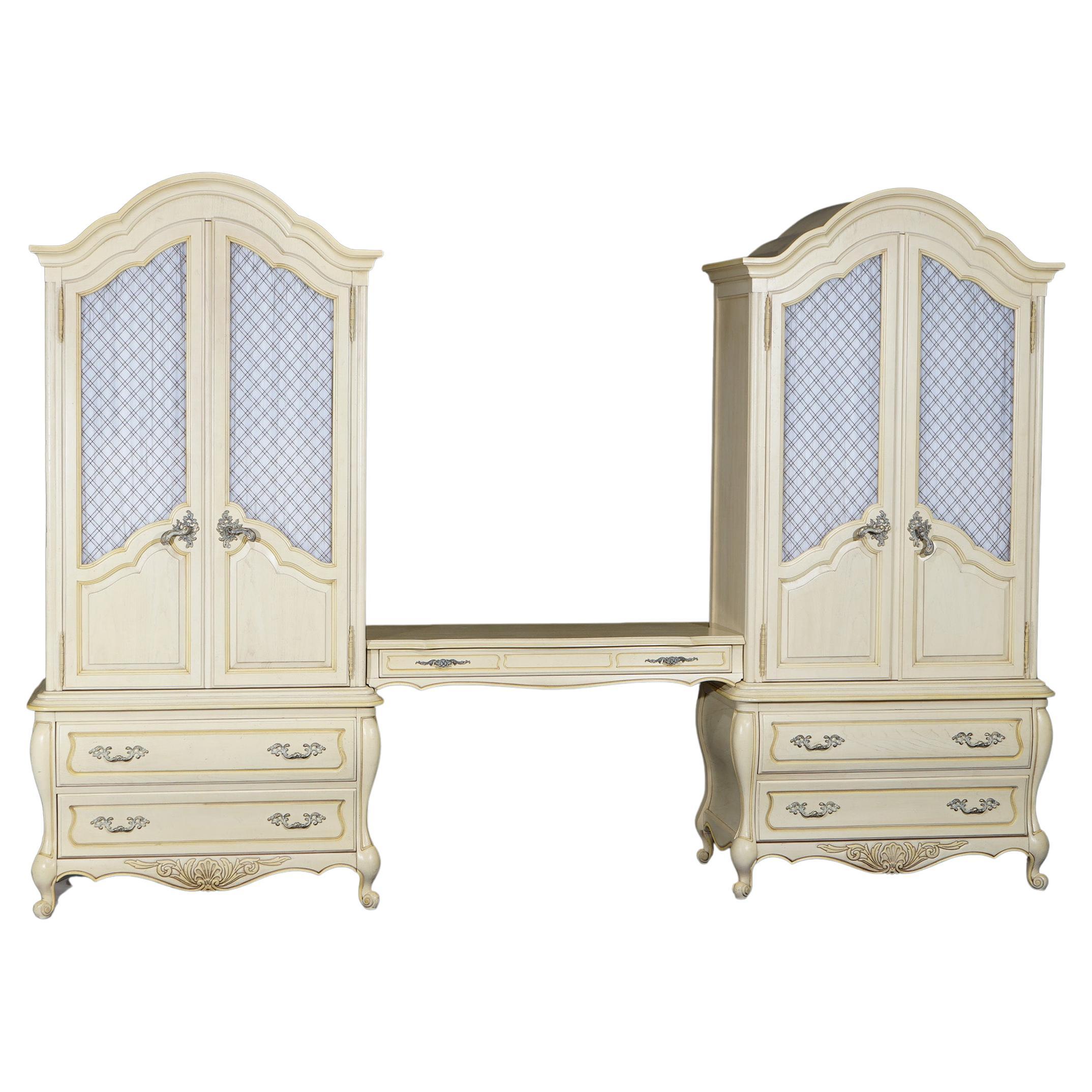 Pair of French Provincial Wardrobes with Dressing Table by Hickory, 20thC For Sale