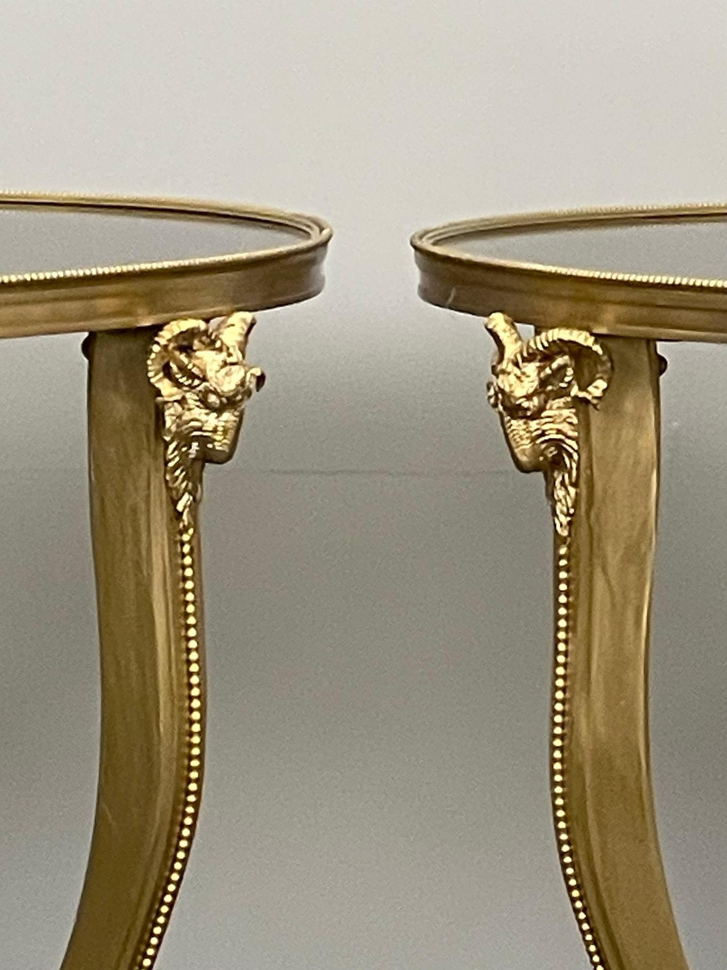 Pair of French Rams Head Gueridon, End or Side Tables, Black Marble Top, Bronze For Sale 5