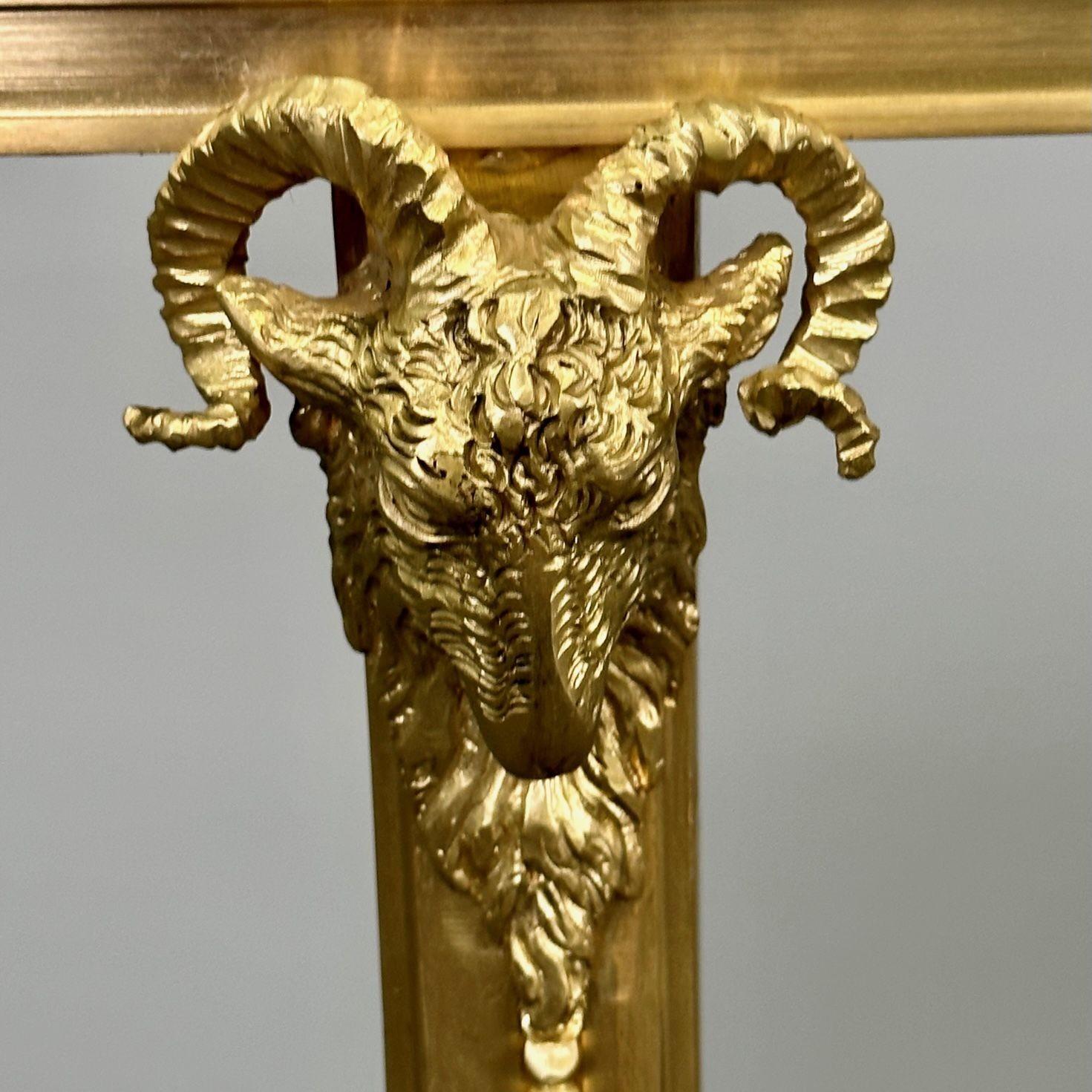 Pair of French Rams Head Gueridon, End or Side Tables, Black Marble Top, Bronze For Sale 9