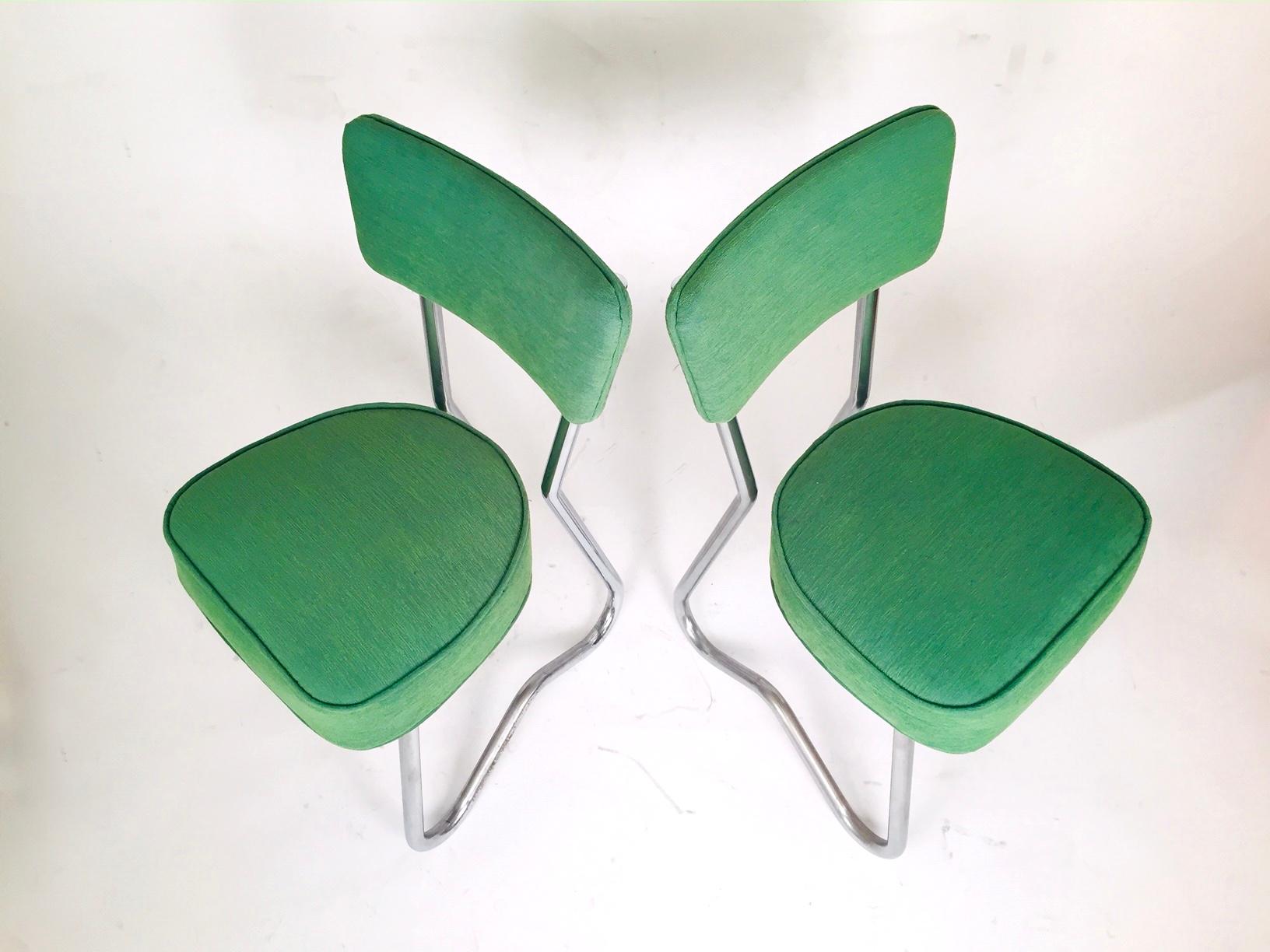 Stainless Steel Pair of French Rationalist Chairs, Model 