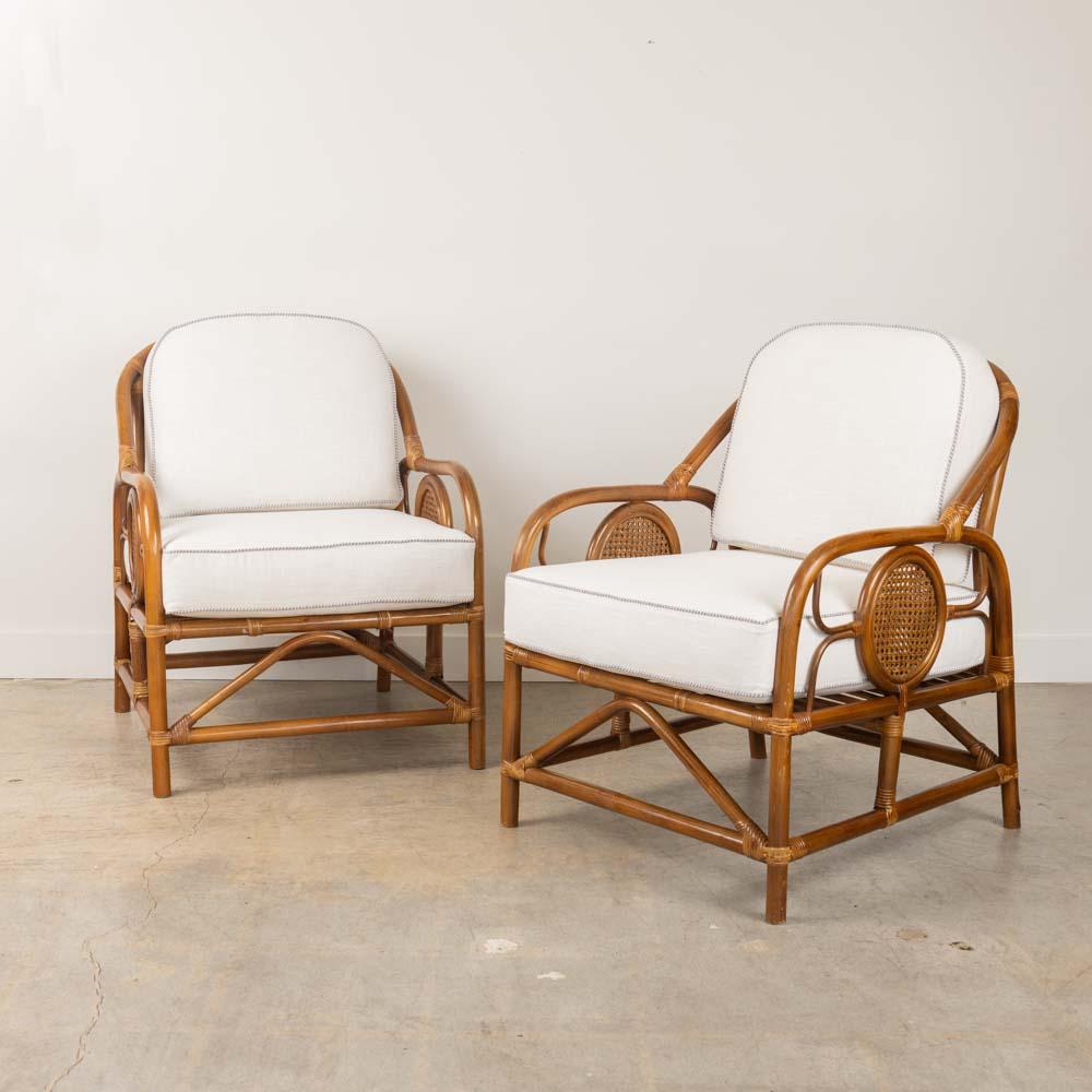 Pair of French Rattan and Cane Chairs In Good Condition In Los Angeles, CA