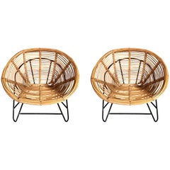 Pair of French Rattan and Iron Chairs