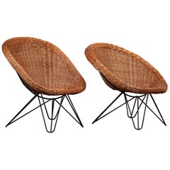 Pair of French Rattan Barrel Chairs