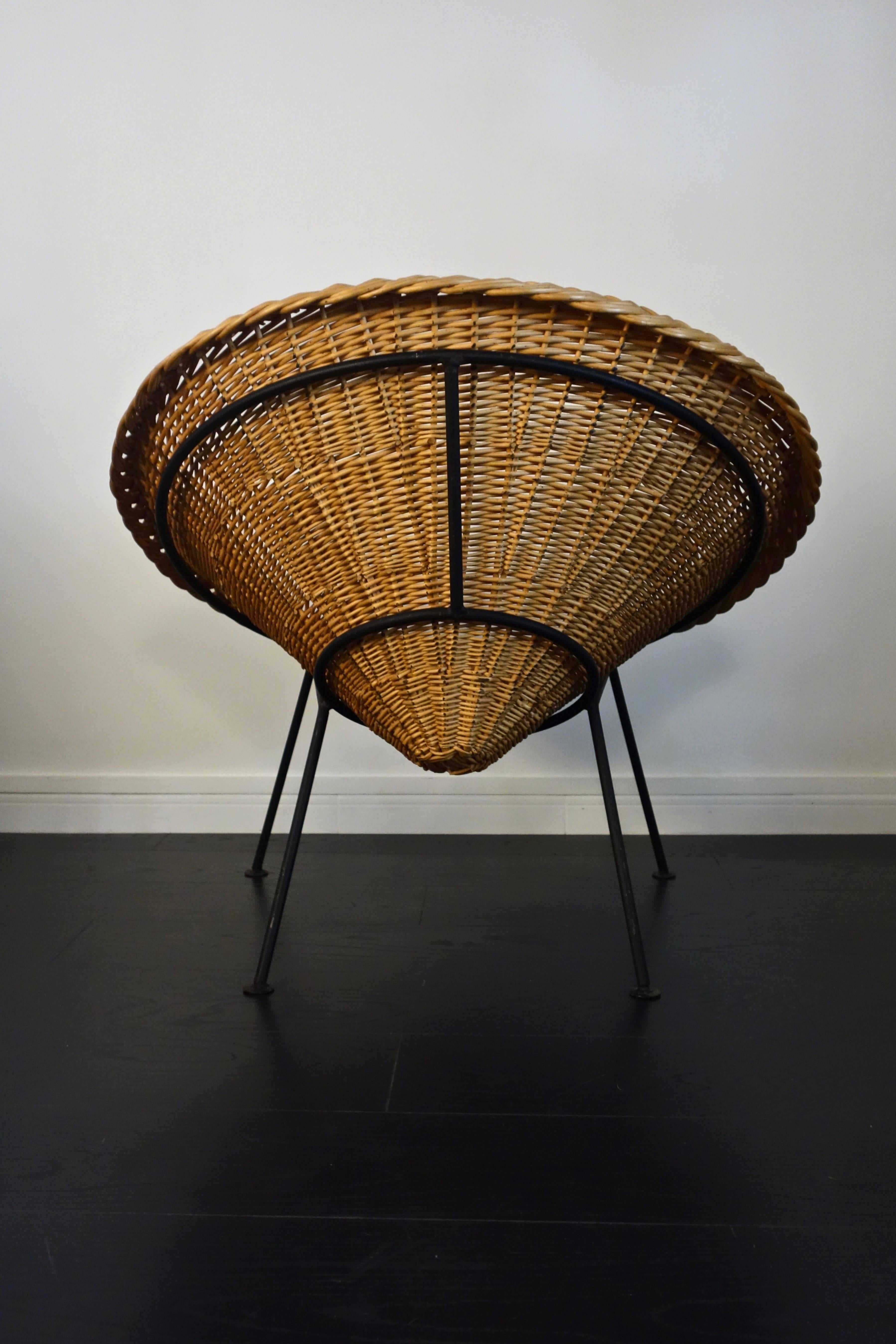 Mid-Century Modern Pair of French Rattan Baskets Armchairs, 1950s