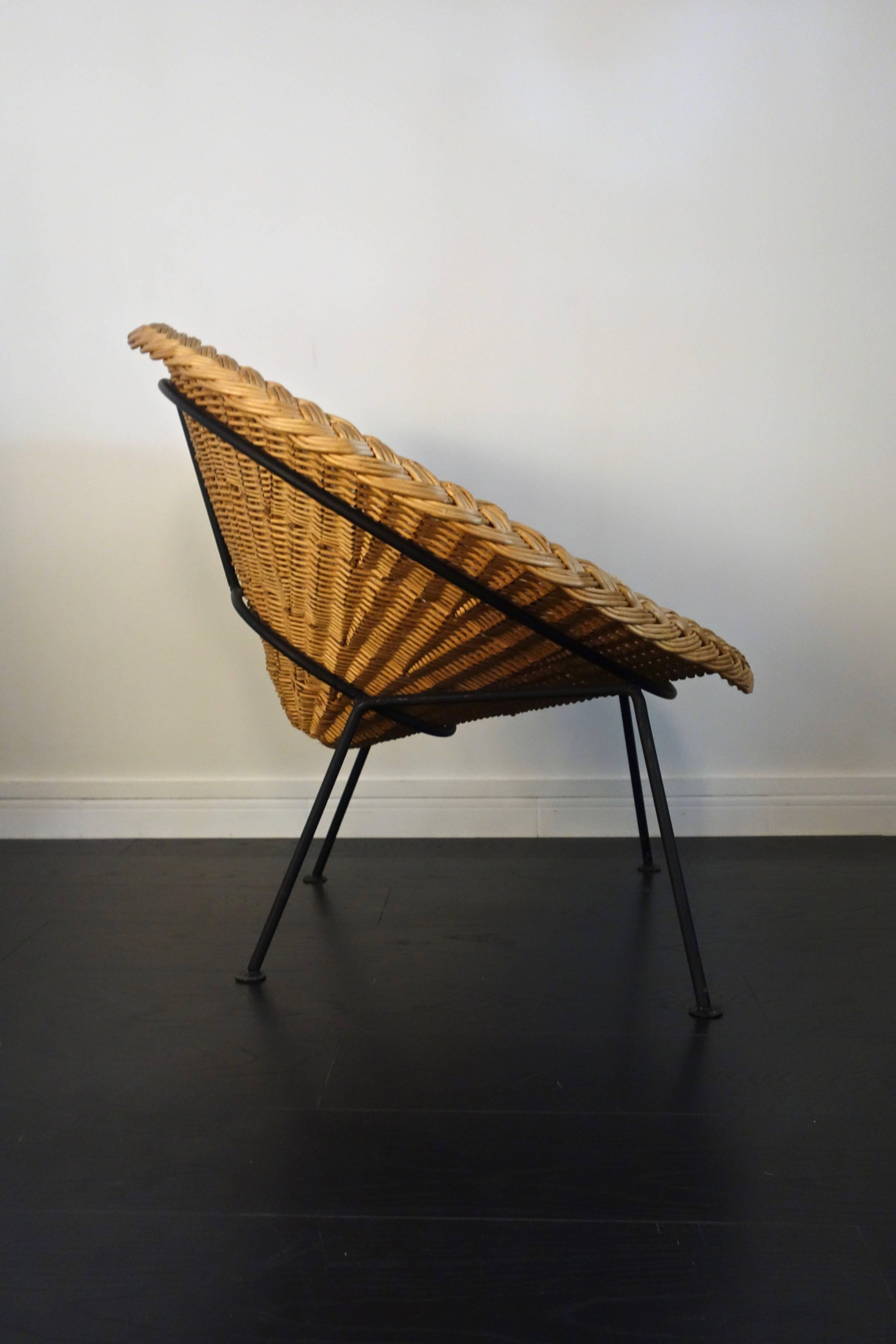 Mid-20th Century Pair of French Rattan Baskets Armchairs, 1950s