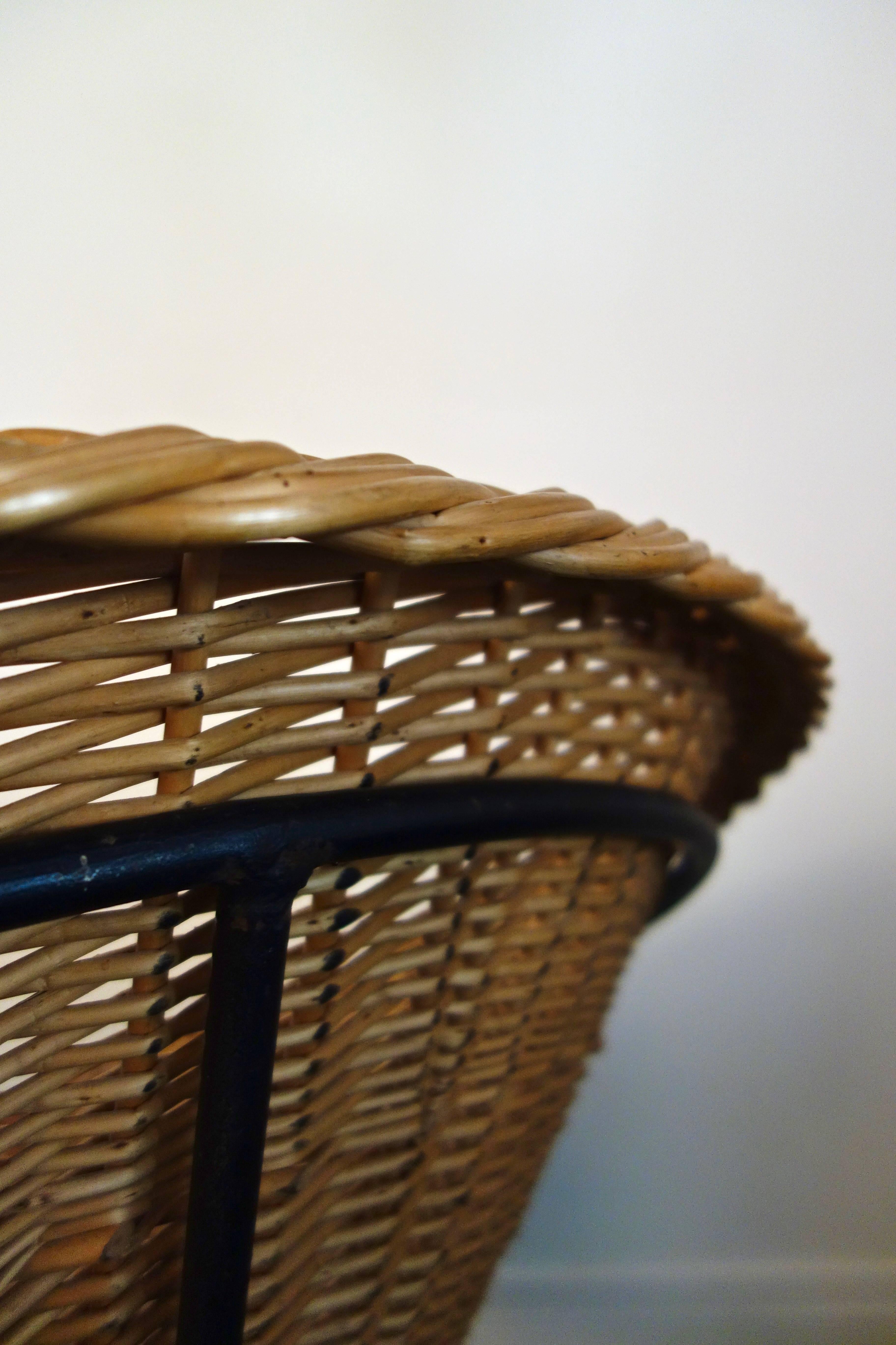 Pair of French Rattan Baskets Armchairs, 1950s 1