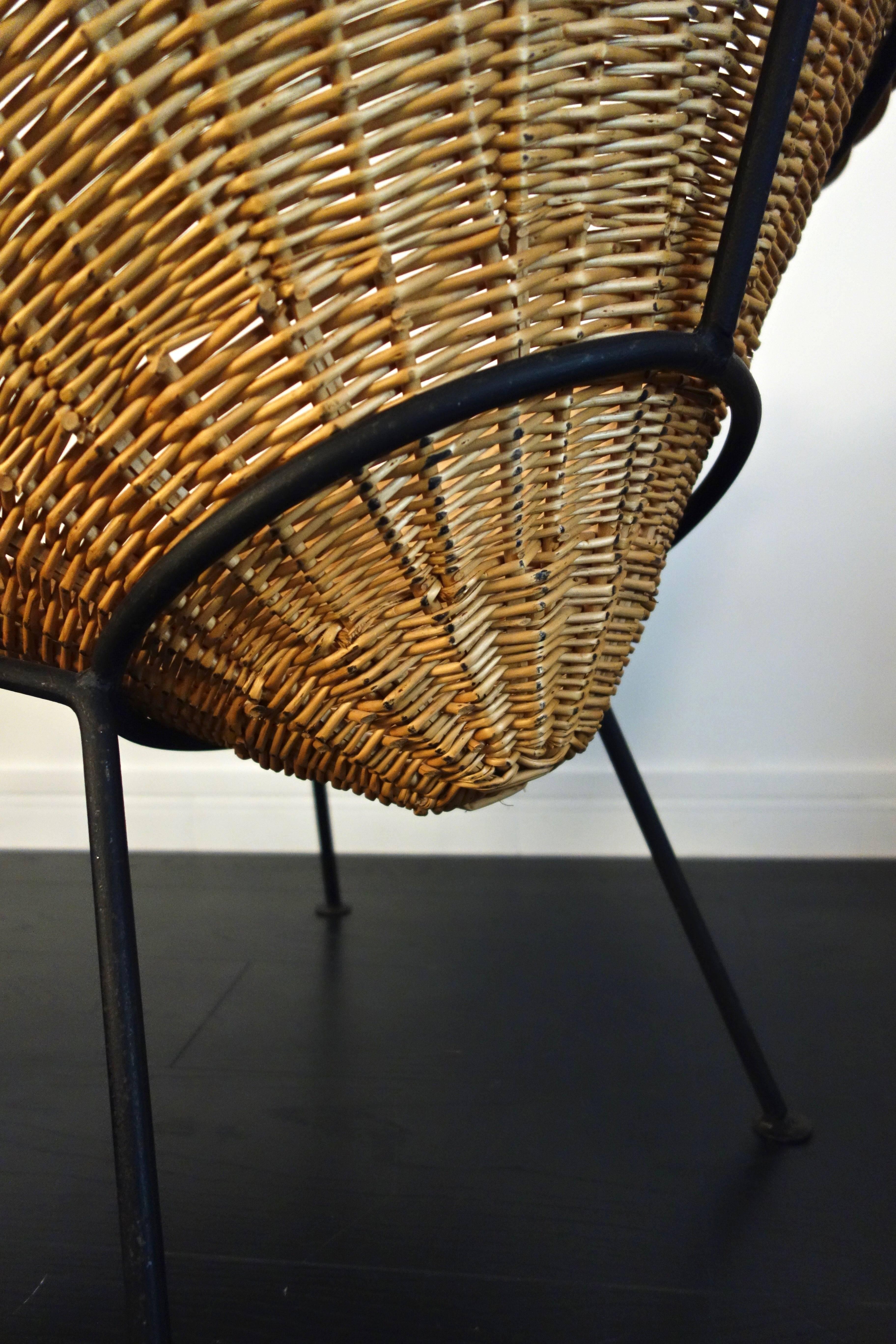 Pair of French Rattan Baskets Armchairs, 1950s 2