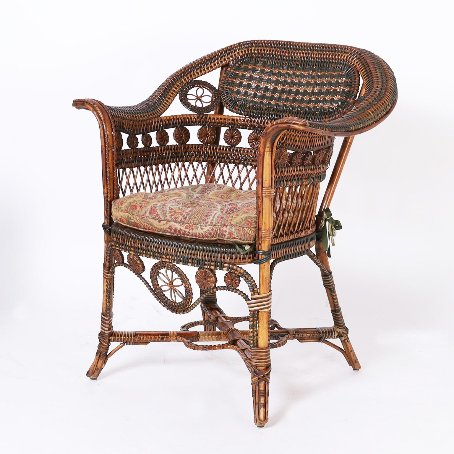 Edwardian Pair of French Rattan Cafe Chairs For Sale