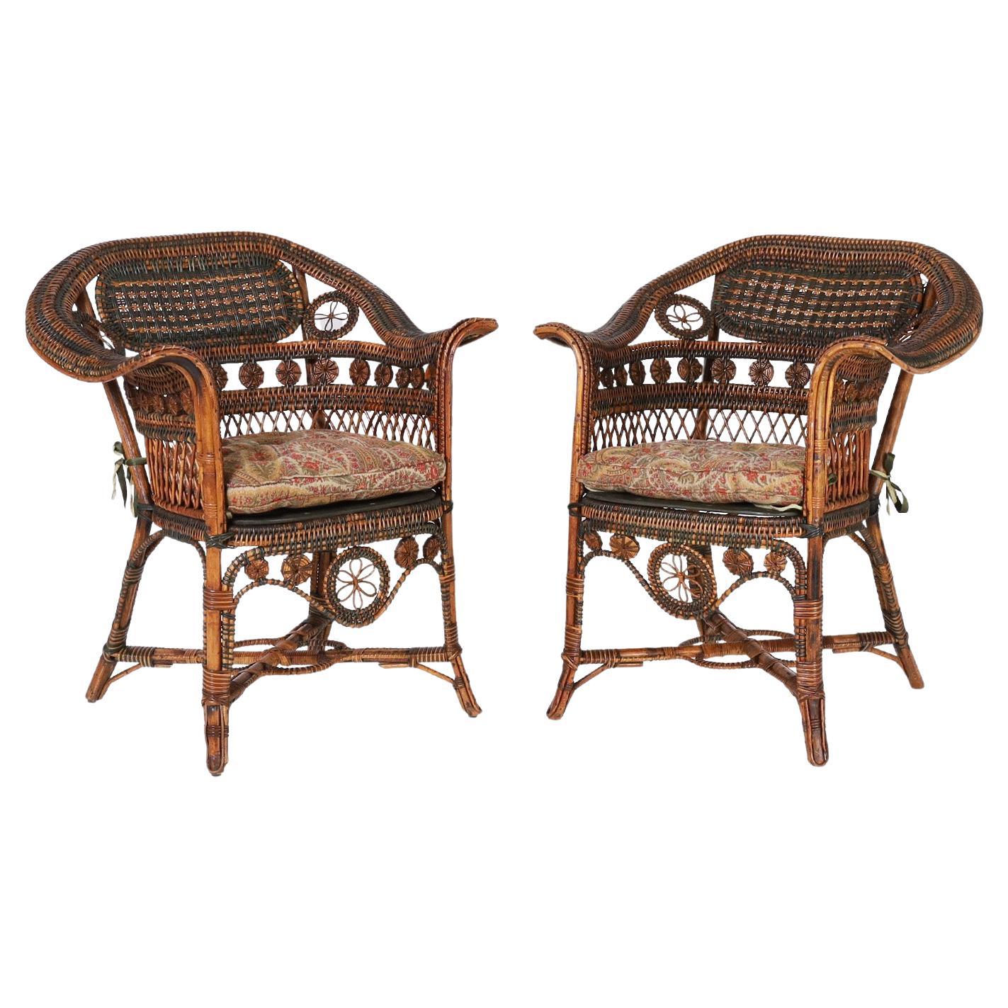 Pair of French Rattan Cafe Chairs For Sale