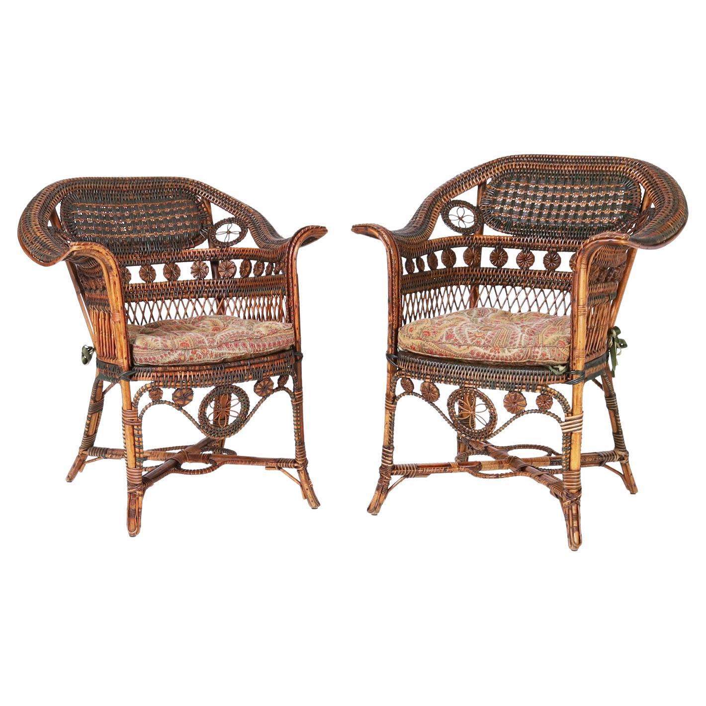 Pair of French Rattan Cafe Chairs